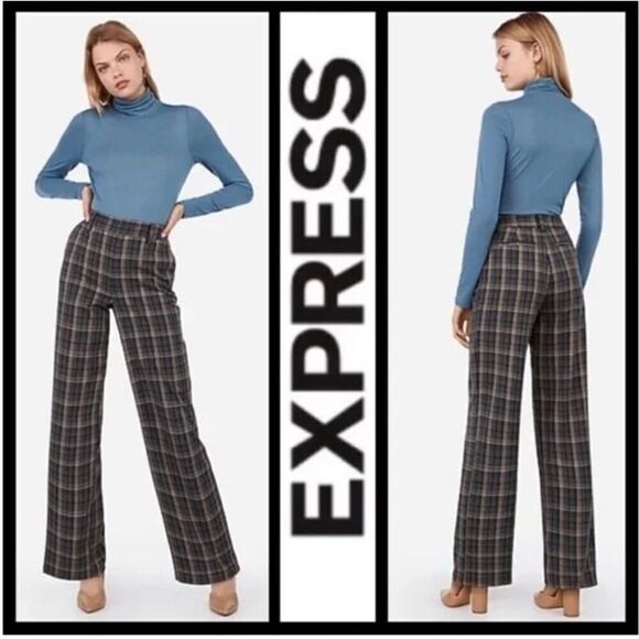 Express x Negin mirsalehi Plaid Wide Leg Trousers Pants size 0 - Picture 1 of 4